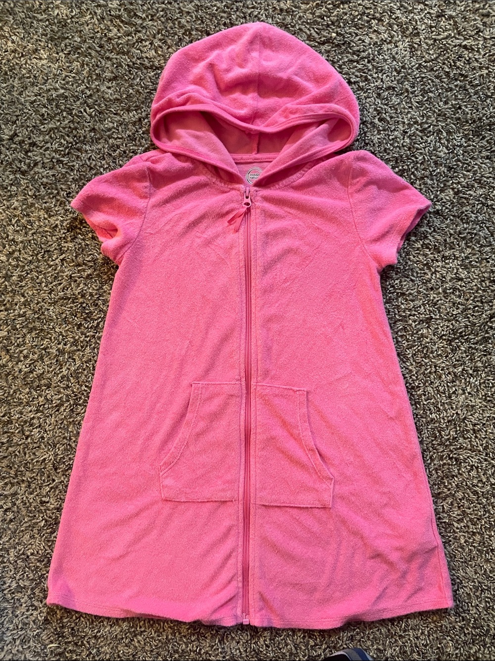 wonder nation Wearable Pink Hooded Short-Sleeve Zip Swim Bath Towel Top